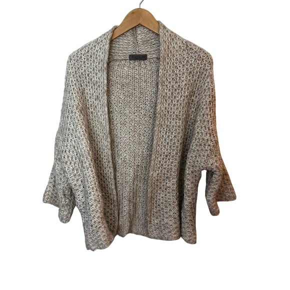 Elsamanda Wool Blend Cream Open Chunky Knit Cardigan Crop Drop Shoulder Italy S - Picture 1 of 5